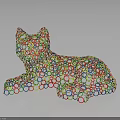 Colorful Cat Sculpture Composed of Small Circles Lying Down with Various Colors