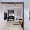 Modern Living and Dining Room Interior With Brown Sofa Coffee Table And Light Projection