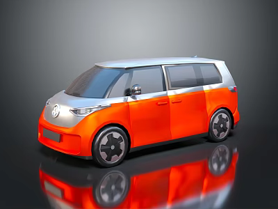 Modern Orange And Silver Minivan With Unique Wheels And Reflective Surface 3d model