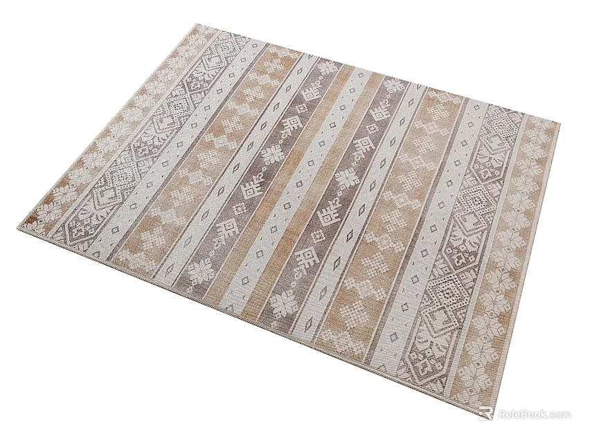 Traditional Square Carpet With Brown Beige White Geometric Patterns Striped Design 3d model 