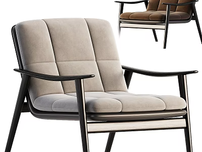 Modern Minimalist Leisure Chair With Light Gray Brown Padded Seat Black Frame Armrest 3d model