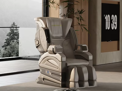 Modern Beige Leather Massage Recliner In Living Room With Natural View And Plants 3d model