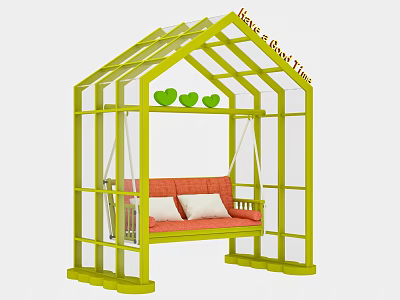 Green Frame Swing Structure With Red Sofa Heart Decorations And Have a Good Time Text 3d model
