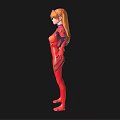 Futuristic Humanoid Character In Red Bodysuit With Orange Long Hair Green Details And Outstretched Arms