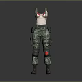 Camouflage Tactical Clothing Set With Knee Pads Boots Red Suspenders And White Top