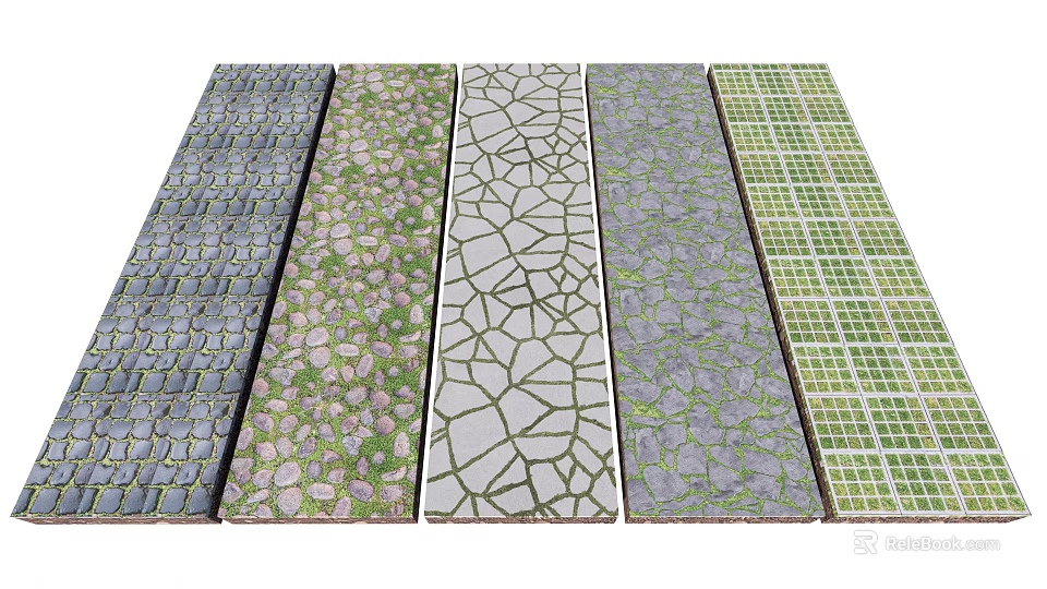 Diverse Floor Tiles Collection With Natural Stone Patterns Cracked Texture And Grid Design 3d model 