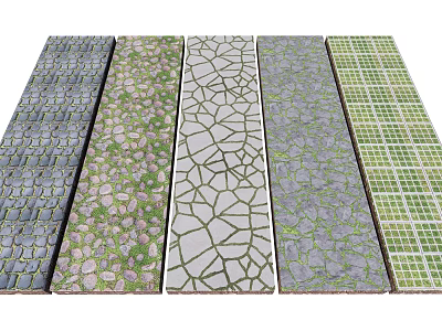 Diverse Floor Tiles Collection With Natural Stone Patterns Cracked Texture And Grid Design 3d model