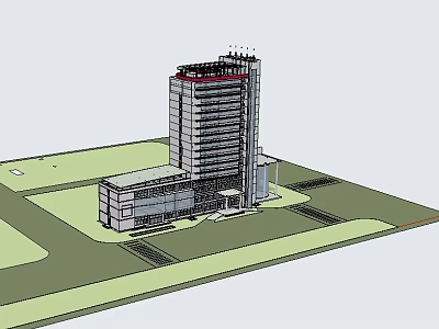 Modern High Rise Office Building With Low Rise Annex And Glass Facade 3d model