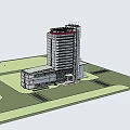 Modern High Rise Office Building With Low Rise Annex And Glass Facade