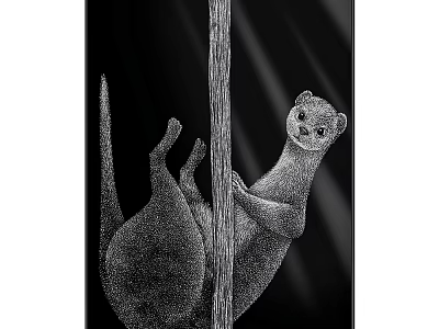 Black and White Weasel Animal Painting Clinging to Vertical Pole with Stippling Style 3d model
