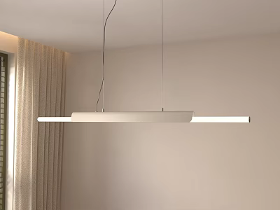Modern Living Room Interior With Long Rectangular Pendant Light White Wall And Curtain 3d model