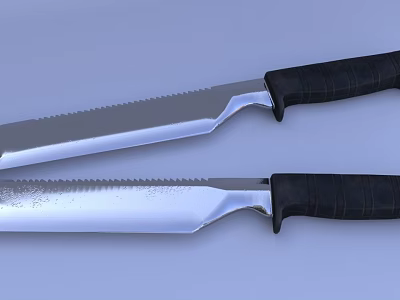 Two Silver Serrated Blade Weapons With Black Textured Handles And Sharp Edges 3d model