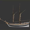 Detailed Wooden Sailboat Model With Multiple Masts And Intricate Deck Details