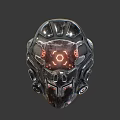 Futuristic Sci Fi Helmet With Metallic Surface Glowing Orange Lights And Circular Details