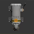 Industrial Equipment Featuring Cylindrical Body Yellow Top Warning Stripes Curved Pipe And Metal Brackets