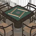 Entertainment Table With Green Mahjong Surface And Surrounding Wooden Chairs