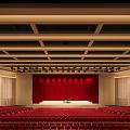 Modern Theater Interior With Red Seats Stage And Grand Piano