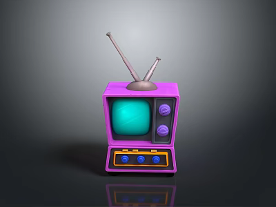 Vintage Purple Small Computer Monitor With Green Screen Antenna And Control Buttons 3d model