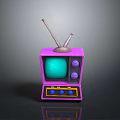 Vintage Purple Small Computer Monitor With Green Screen Antenna And Control Buttons