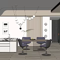 Modern Restaurant Interior Design With Dining Table Chairs Pendant Lights Wall Art And Plant