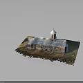 Church Building With White Spire Gray Roof Stone Walls And Circular Section Design