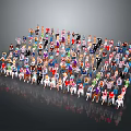 Large Group of Colorful Characters Arranged in Wave Like Shape With Gray Background Reflections