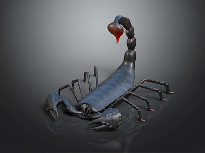 Black Scorpion With Curved Tail Red Stinger Multiple Legs And Detailed Body On Dark Background 3d model