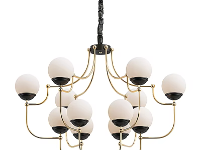 Modern Multi Tier Chandelier With White Globes Black Base And Golden Frame 3d model