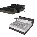 Modern Double Bed Frame With Upholstered Headboard Side Table And Bedding