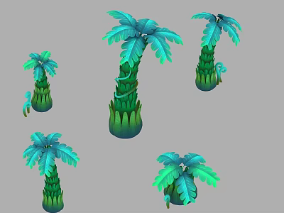 3D Rendered Tropical Palm Plants With Green Leaves And Textured Trunks Digital Art 3d model