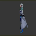 Game Movie Character Elf Like In Blue Silver Outfit With Glowing Accents And Armored Shoulders
