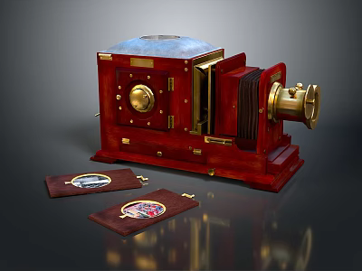 Vintage Red Retro Computer With Golden Parts And Classic Cards Design 3d model
