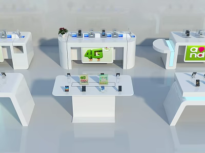 Modern White Display Shelves And Counters For Showcasing 4G Electronics And Products 3d model