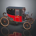 Classic Red And Black Antique Carriage With Wooden Wheels And Golden Emblem