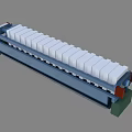 Industrial Filter Press Equipment With Multiple White Plates Blue Frame And Red Green Ends