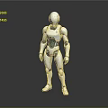 Humanoid Robot With White Blue Mechanical Structure Standing On Reflective Surface