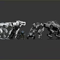 Futuristic Mechanical Robots And Small Human Figure In Sci Fi Game Character Design