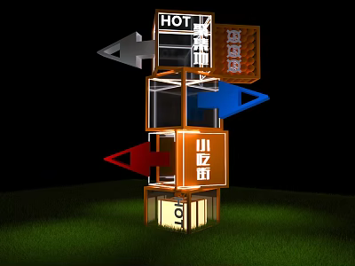 Garden Landscape With 3D Signpost Multiple Blocks Arrows Chinese Characters And Green Grass 3d model