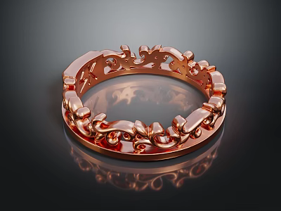 Elegant Rose Gold Ring With Intricate Floral Filigree Design And Smooth Polished Surface 3d model