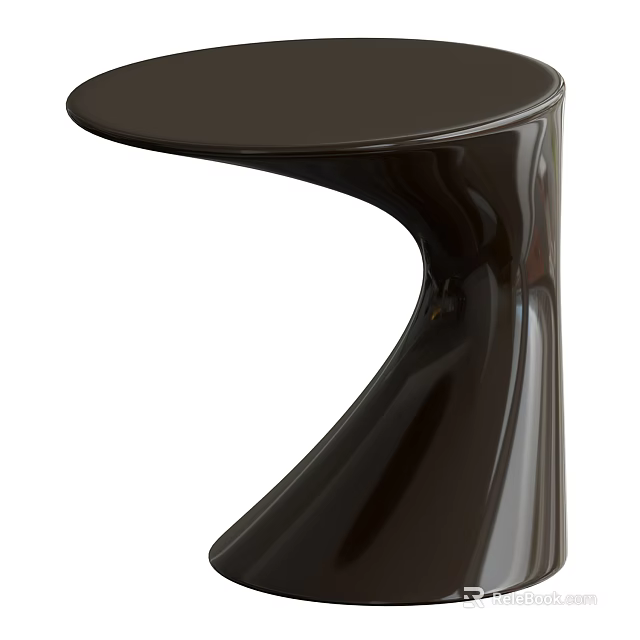 Sleek Modern Curved Side Table Featuring Smooth Glossy Black Surface Design 3d model 