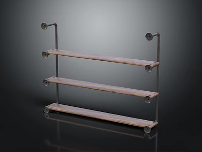 Modern Three Tiered Wooden Metal Shelving Unit Storage Display Furniture With Brackets 3d model