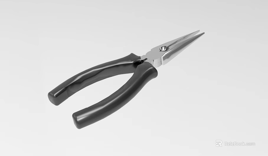 Durable Industrial Long Nose Pliers With Black Handles And Metal Jaws 3d model 