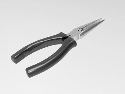 Durable Industrial Long Nose Pliers With Black Handles And Metal Jaws 3d model