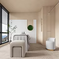 Modern SPA Sauna Room With Beige Interior Green Plant White Towels Robe And Round Mirror