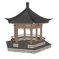 Traditional Chinese Garden Landscape With Classic Pavilion Tiled Roof Curved Eaves And Purple Pink Sky