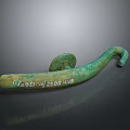 Ancient Bronze Hook Shaped Sculpture Carving With Green Patina And Intricate Inscriptions