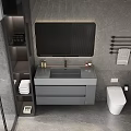 Modern Bathroom Interior Design With Gray Vanity Mirror Storage Cabinet And Wall Tiles