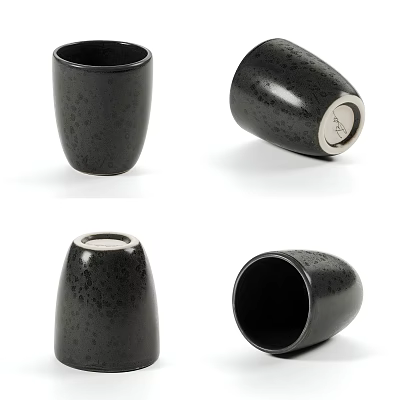 Black Speckled Cup with Metal Base Displayed from Various Angles 3d model