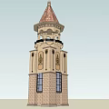 Ornate Stone Brick Tower With Decorative Carvings Spire Windows And Balcony