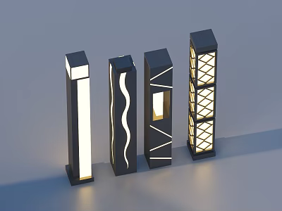 Modern Illuminated Outdoor Lights With Stylish Wave Geometric And Grid Designs 3d model